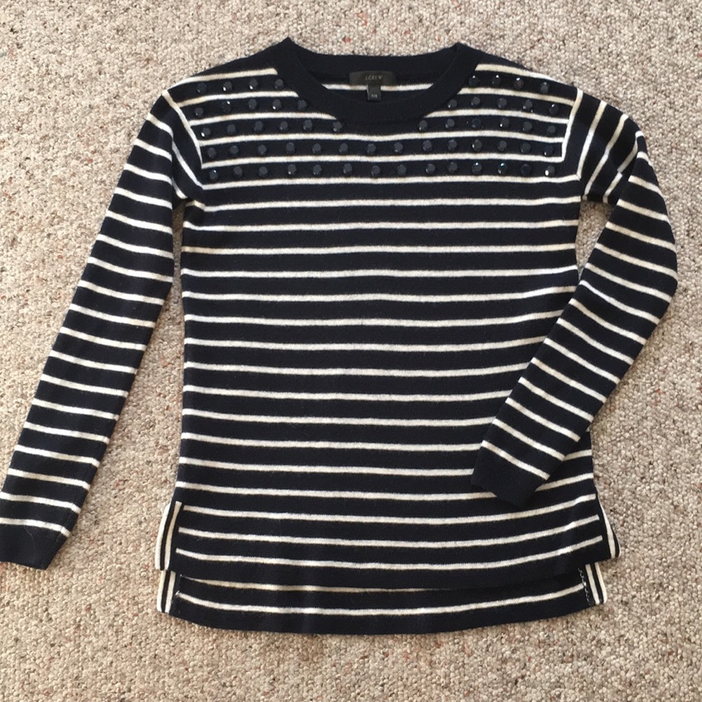 Navy and white striped sweater